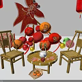 Chinese New Year Art Installation Featuring Red Lanterns Goldfish Decoration Oranges And Fu Characters