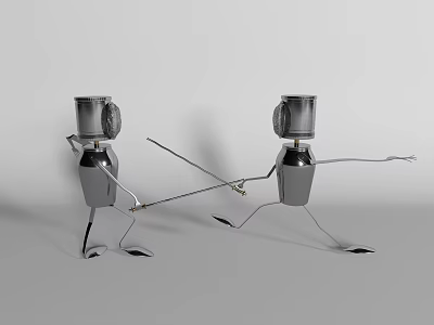 Metal Can Dolls Standing With Wire Arms Holding Hands And Extended Legs 3d model Metal Can Dolls Standing With Wire Arms Holding Hands And Extended Legs 3d model