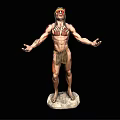 Tribal Style Game Movie Character With Chest Tattoos Headpiece And Stone Base Arms Outstretched
