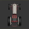 3D Model White And Red Tractor With Large Tires On Black Background And Reflections