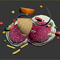 Colorful Ice Cream Cone With Pink Sprinkles Rainbow And Fresh Fruit Toppings