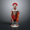 Roman Soldier Figurine With Detailed Armor Helmet Shield And Red Cape