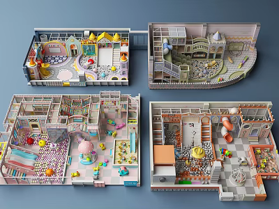 Colorful Indoor Playground Models With Slides Ball Pits Small Houses And Decorations 3d model