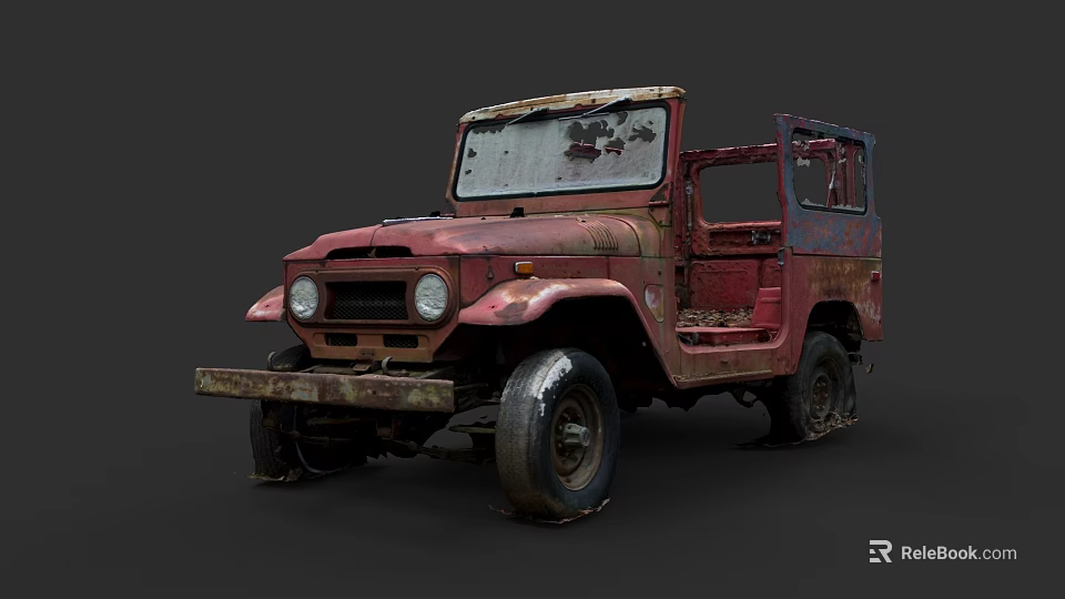 Red Rusty Old Off Road Vehicle With No Doors And Vintage Look 3d model 