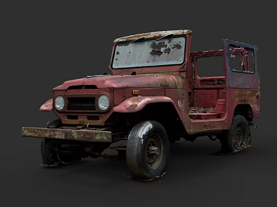 Red Rusty Old Off Road Vehicle With No Doors And Vintage Look 3d model