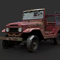 Red Rusty Old Off Road Vehicle With No Doors And Vintage Look