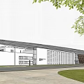 Modern Museum Architecture With White Exterior Horizontal Lines And Water Reflection