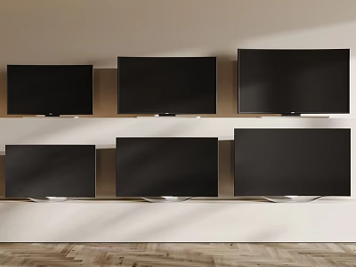 Six Flat Screen Televisions Displayed on Wall Shelves in Modern Interior Setting 3d model