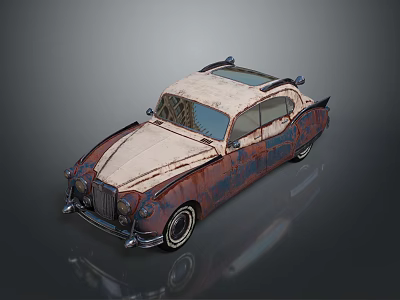 Vintage Rusted Classic Car With Weathered Beige Brown Body And Retro Design 3d model