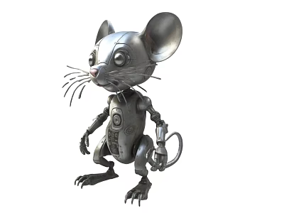 Animated Metallic Robot Mouse Character With Mechanical Limbs For Game And Movie Scenes 3d model