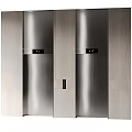 Modern Elevators With Sleek Silver Exterior And Wooden Wall Panels 3d model