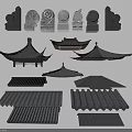 Traditional Chinese Architectural Components Including Roof Tiles Eaves And Decorative Elements