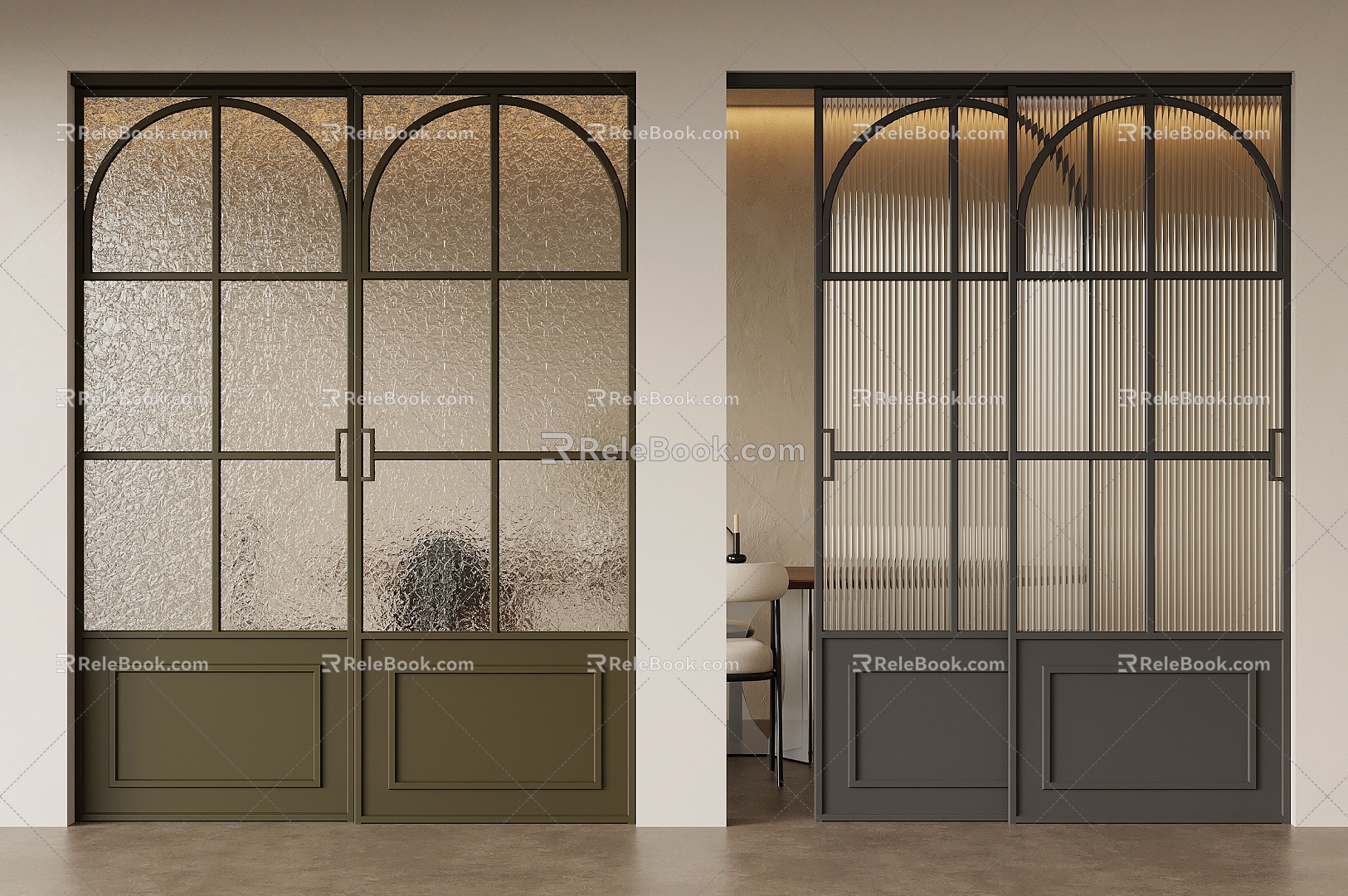 Middle antique retro metal sliding door craft glass sliding door 3d model