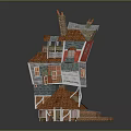 Cartoon Scene With Stacked Colorful Houses Featuring Unique Roofs Chimneys And Windows