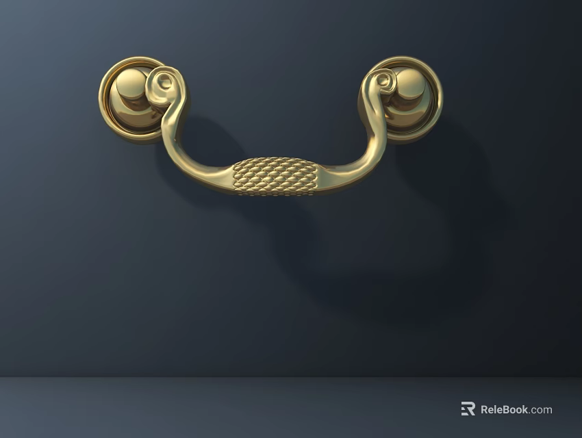 Golden Brass Decorative Handle With Textured Grip And Round Mounts 3d model 