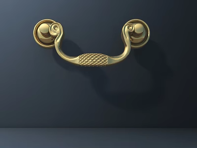 Golden Brass Decorative Handle With Textured Grip And Round Mounts 3d model
