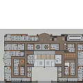 Aerial View Of Complex Building Floor Plan With Multiple Rooms And Corridors