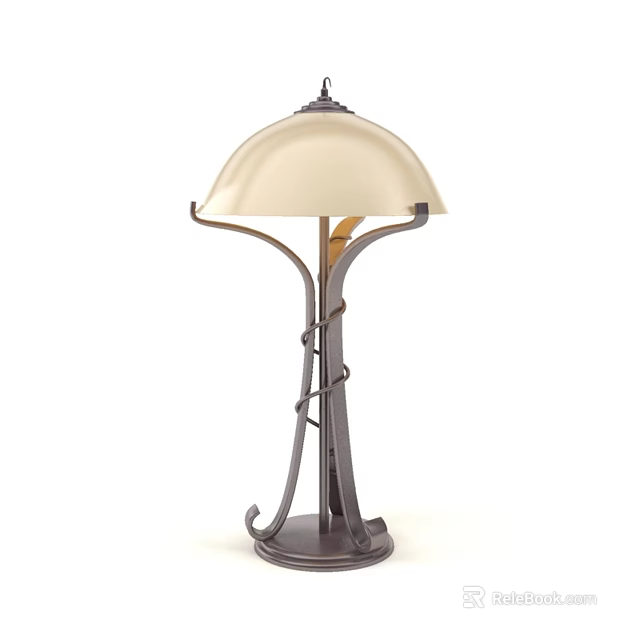 Beige Dome Shade Table Lamp With Curved Metal Stand And Spiral Accents 3d model 