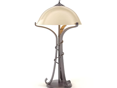 Beige Dome Shade Table Lamp With Curved Metal Stand And Spiral Accents 3d model