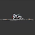 White Tracked Skid Steer Loader Parked On Gravel Construction Site With Front Metal Bucket