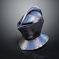 Medieval Knight Helmet With Face Guard Neck Protection And Rivet Decorations On Dark Background