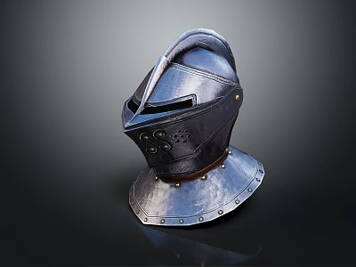 Medieval Knight Helmet With Face Guard Neck Protection And Rivet Decorations On Dark Background 3d model