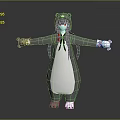 Gray Hooded Game and Movie Character With Long Green Hair Red Eyes Plush Arm Toys