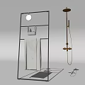 Modern Bathroom Cabinet Frame With Black Structure Circular Mirror And Towel Holder 3d model