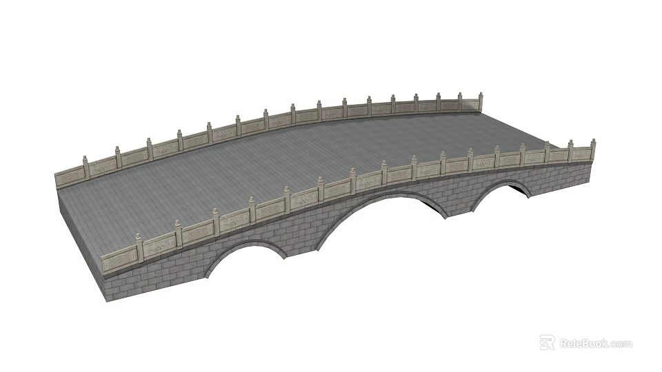Classic Traditional Stone Bridge Architectural Design With Arched Structure And Ornate Railings 3d model 