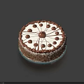 Delicious Round Cake With White Cream Chocolate Decorations And Cocoa Powder Base