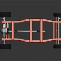 Orange Car Chassis With Black Wheels And Detailed Mechanical Structure