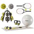 Essential Sports Equipment Collection With Dumbbells Tennis Rackets Exercise Ball And Yoga Mat