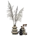 Modern Decorative Vases With Dried Pampas Grass And Smaller Vases Holding Brown Seed Pods