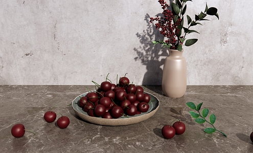 Modern Cherry Fruit Plate Cherry Fruit Plate Vase Decorative Ornaments Combination 3d model