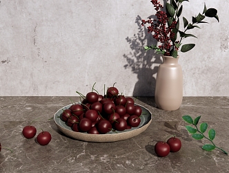 Modern Cherry Fruit Plate Cherry Fruit Plate Vase Decorative Ornaments Combination 3d model