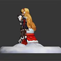 Game And Movie Character Blonde Girl Standing With Snowman On Snowy Ground Red Shovel
