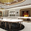 Elegant Modern Jewelry Store Interior With Glass Display Cases Round Counters And Luxury Lighting