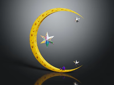 Modern Commercial Display Equipment With Yellow Crescent Shape Stars And Purple Decorative Elements 3d model