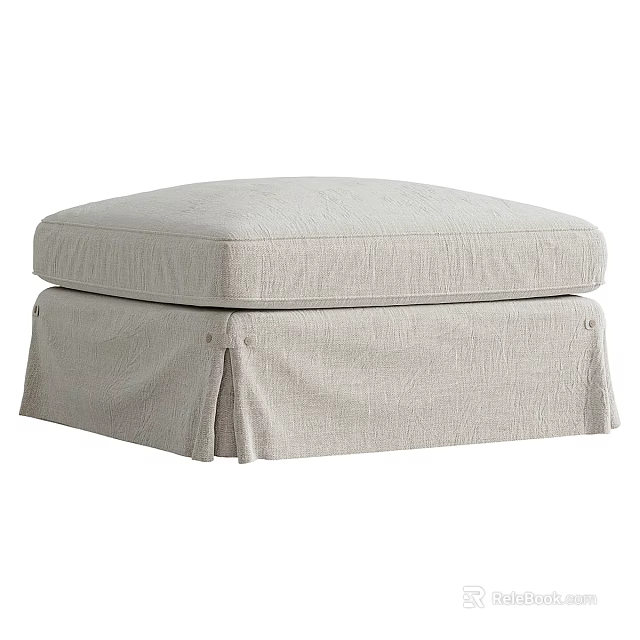 Light Gray Padded Ottoman With Skirted Design For Comfortable Living Space 3d model 