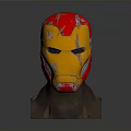 Detailed Damaged Iron Man Helmet With Red And Gold Design On Brown Base Gray Background