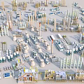 Large scale Industrial Plant with Various Equipment Pipes Towers and Storage Tanks