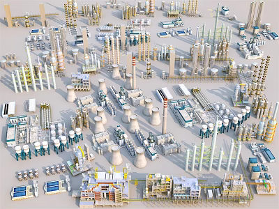 Large scale Industrial Plant with Various Equipment Pipes Towers and Storage Tanks 3d model