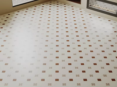 Stylish Decorative Tile Floor With White And Brown Geometric Square Patterns In Interior 3d model