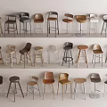 Various Stylish Bar Stools Arranged in Multiple Rows on White Background With Modern Designs