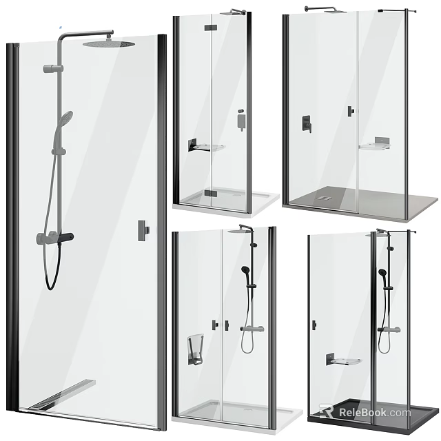 Shower Sauna Modern Glass Enclosure Design With Shower Heads And Storage Shelves 3d model 