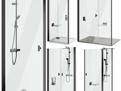 Shower Sauna Modern Glass Enclosure Design With Shower Heads And Storage Shelves 3d model