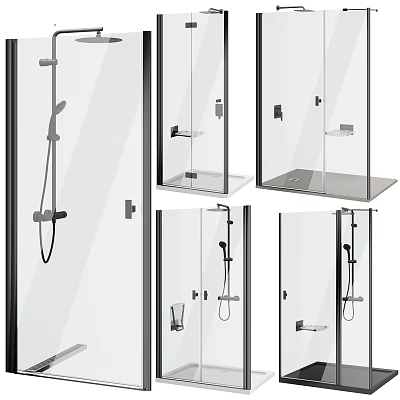 Shower Sauna Modern Glass Enclosure Design With Shower Heads And Storage Shelves 3d model