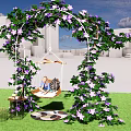Garden Swing Playground Equipment with Green Ivy Purple Flowers in City Grass for Child Fun