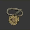 Sculpture Carving Featuring Snake Shaped Design On Metal Base With Star Pattern And Decorative Details