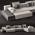 Light Gray Sectional Sofa Upholstered With Multiple Cushions Modern Design And Chaise Lounge 3d model